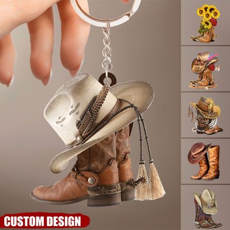 Personalized Boots And Hat Cowboy , Cowgirl Acrylic Keychain